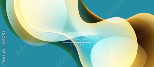 Abstract flowing shapes, gold, teal hues. Modern design, smooth gradients create dynamic visual effect. Background element for projects.