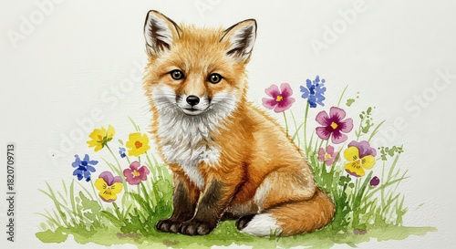 Cute fox watercolor painting