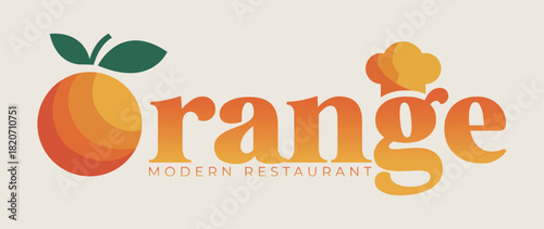 Orange Modern Restaurant Logo with Chef Hat Letterform