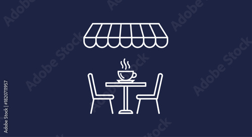 Enjoy a relaxing coffee break at a cute cafe with bistro chairs and an awning inviting and minimalist design for coffee lovers and business meetings, Generative AI.