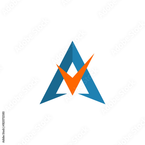 Stylized letter A logo design template with an integrated orange check mark, symbolizing approval, quality, and success for corporate branding