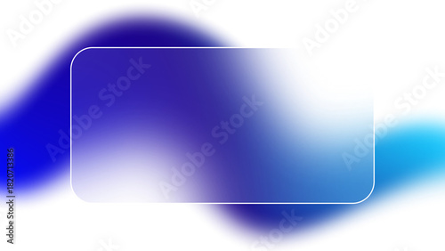 Abstract element of rounded rectangular glass frame with glowing blue gradient wave background
