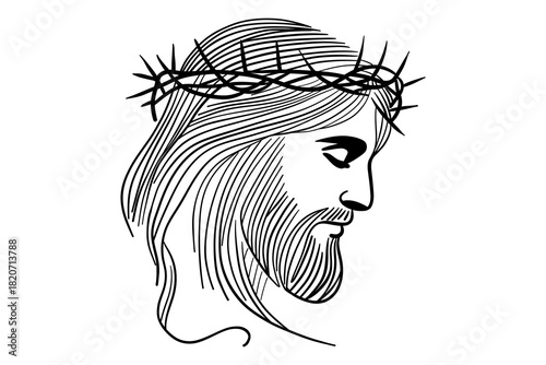 Jesus Christ Crown of Thorns Line Art Portrait