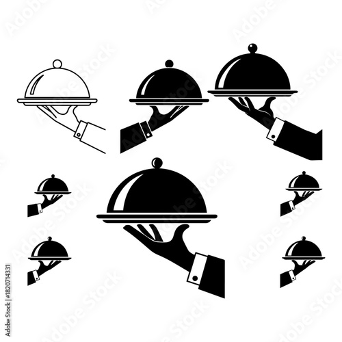 waiter's hand holding tray for hot dishes.