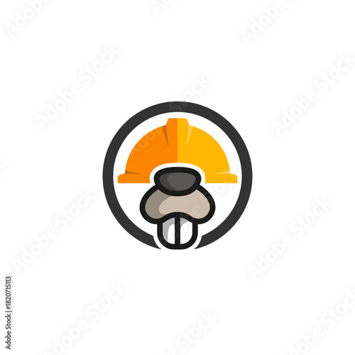 Creative beaver mascot logo wearing a yellow construction hard hat, symbolizing a diligent builder for an engineering or industrial company