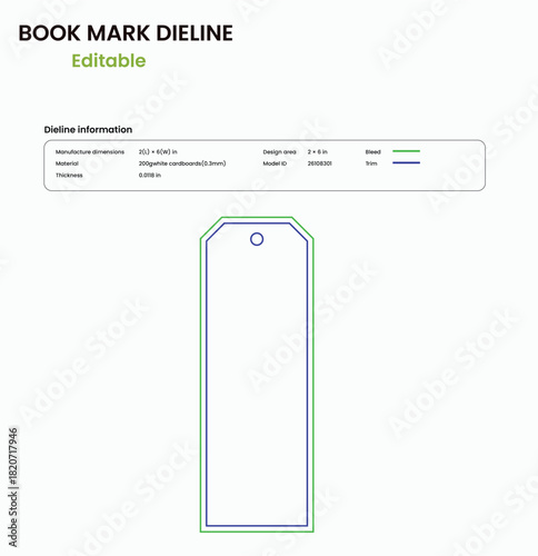 bookmark  dieline box dieline template, die cut template, box design