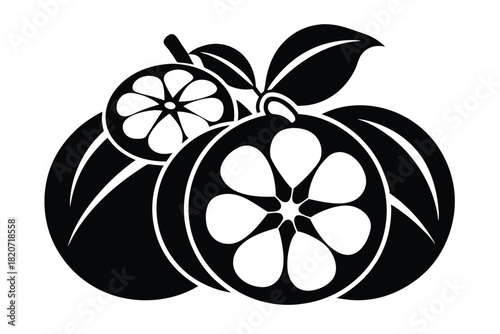 Stylized pomelo fruits with leaves reveal a simplistic floral pattern within a monochromatic scheme