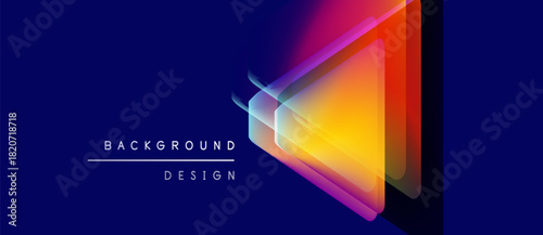 Abstract geometric shapes overlap, creating vibrant gradient effect. Dark blue background emphasizes colorful design elements. Modern, sleek presentation.