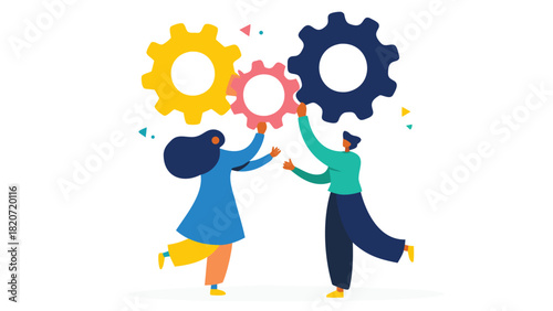 Conceptual illustration depicting creative synergy and collaboration with elements of innovation and teamwork suitable for business and abstract themes