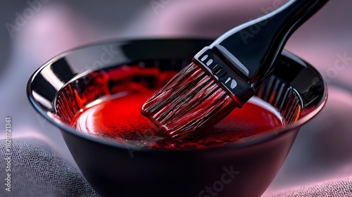 A close up of a bawl with red hair dye