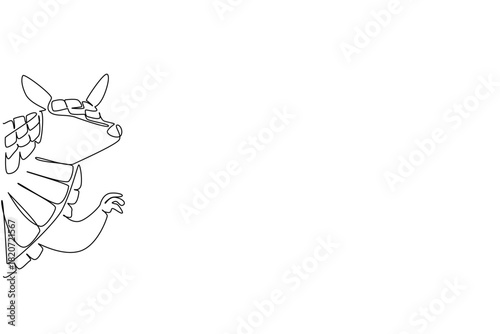 Single line drawing of an animal, an armadillo waving leg, a nature concept related to an international event Say Hi Day celebration.