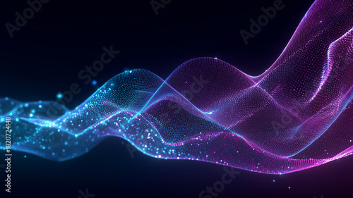 流れる光の波の抽象的背景（AI、ビッグデータ、テクノロジー）