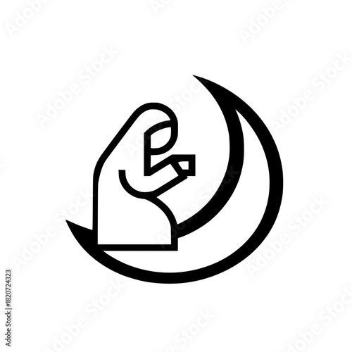 Spiritual person praying atop a crescent moon in smooth modern symbolic vector composition
