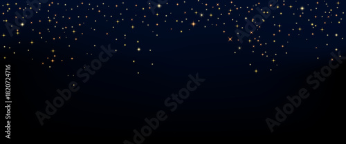 Stars glitter background. Shimmer spray effect for celebration banners. Shiny stardust light texture. Festive night sky particles isolated on dark background. Vector overlay illustration.