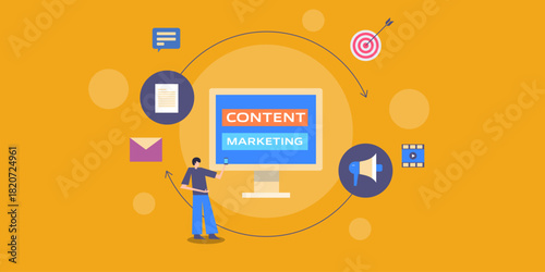 User explore content on mobile social platform, content marketing cycle delivers new, multi format promoted assets for scrolling.