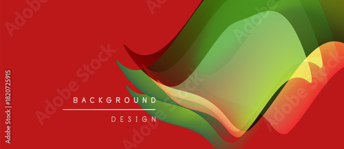 Abstract waves blend vibrant colors. Red background contrasts green, yellow hues. Modern design element for digital projects.