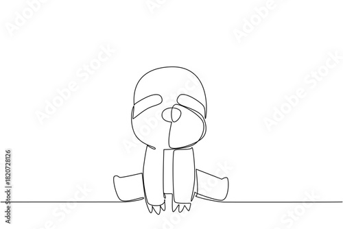 Single line drawing of a small, cute baby sloth sitting down, representing slowness, relaxation, and tropical wildlife. Animal nature concept related to an international event Tropical Wildlife Day.