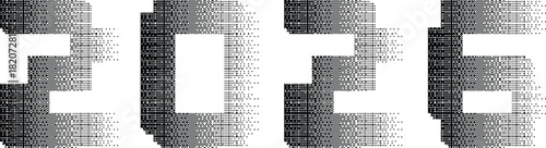 2026 dither pixel typography - distorted retro display letters for digital design project. Bitmaps effect . vector
