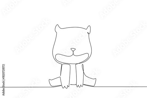 Single line drawing of a small, cute hamster sitting down, symbolizing a friendly and adorable pet animal. Nature concept related to an international event Pet Appreciation Day.