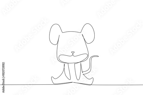 Continuous line drawing of an animal, a cute mouse sitting with its tail visible, a nature concept to an international event Fauna Appreciation Day. Symbolizing a friendly and iconic small animal.