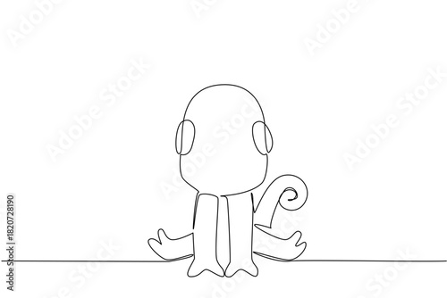 Single line drawing of a small, cute chameleon sitting, symbolizing a unique animal known for its camouflage and curled tail. Nature concept related to an international event Reptile Awareness Day
