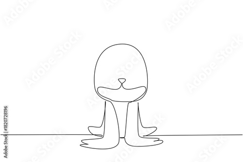 Single line drawing of a small, cute sea lion sitting upright, symbolizing a friendly and playful marine animal. Nature concept related to an international event Marine Conservation Day.