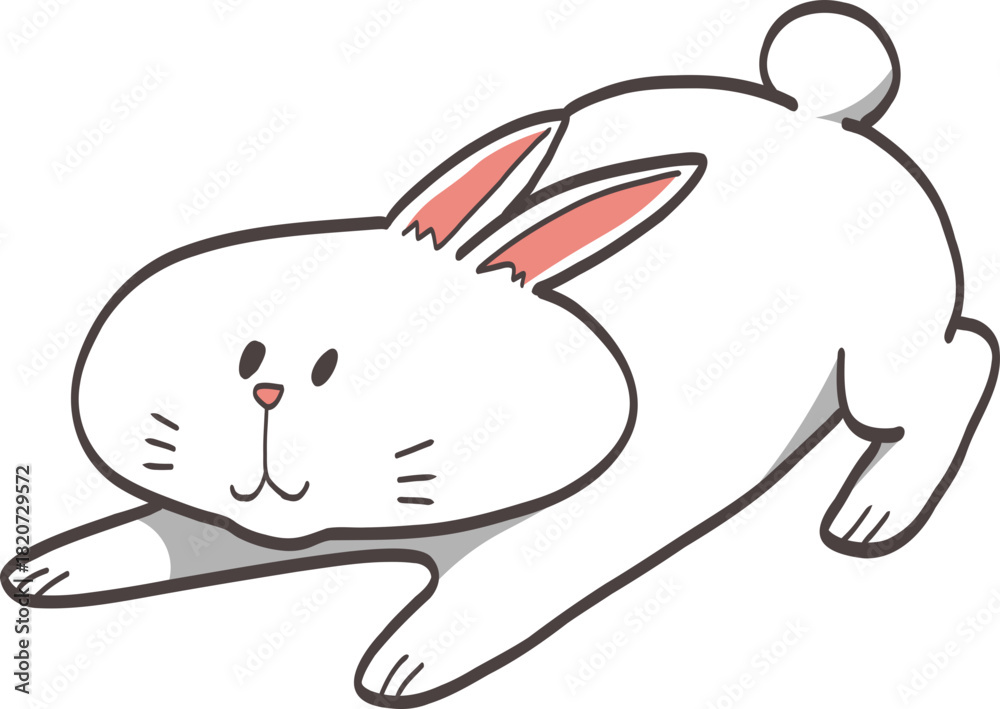 Fototapeta premium Cartoon Illustration of Stretching White Rabbit