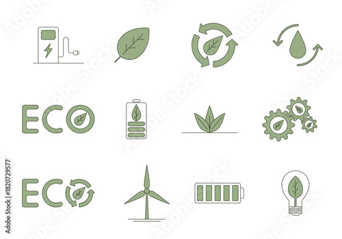 Set of icons for ecology theme. Flat vector illustration.