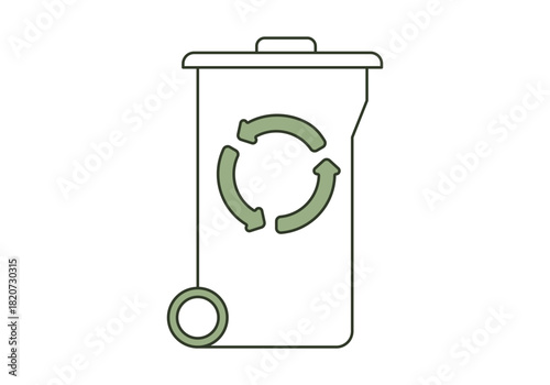Trash can with a recycling sign icon. Flat vector illustration.