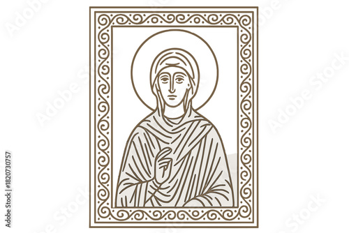 Byzantine Art Icons. Line style icons of Byzantine Art: haloed figure, stylized drapery folds, gold-leaf background, elongated