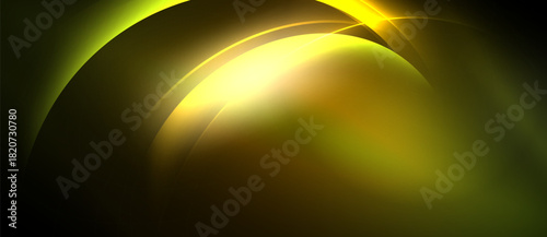 Abstract golden curves, luminous shapes, dark background. Smooth gradients create dynamic visual effect. Brightness contrasts beautifully.