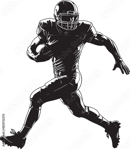Dynamic american football player running with ball silhouette
