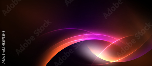 Abstract vibrant curves, flowing light. Warm colors blend into dark background. Dynamic composition creates energy, visual impact.
