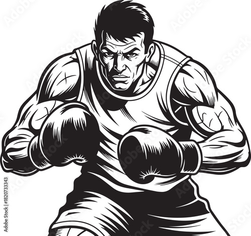 Intense boxer ready to fight silhouette