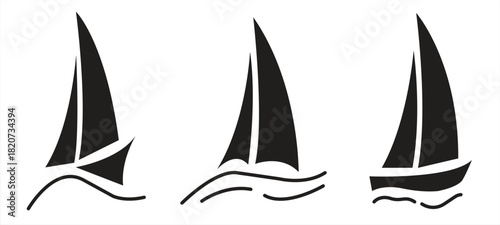Sailboat logo set, Abstract vector icon templates. Sailboat on the waves. Vector illustration.

