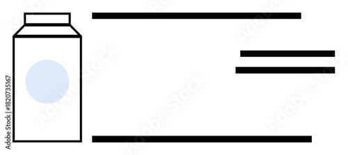 Milk carton graphic featuring clean lines, circular detail, and text placeholders. Ideal for branding, packaging, food industry, dairy products, advertising minimalism and modern design. A simple