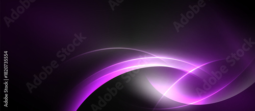 Abstract purple waves, glowing lines create dynamic visual effect. Smooth curves suggest movement, energy, modern design.