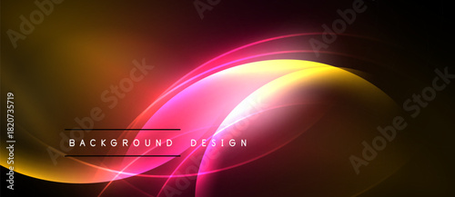 Abstract vibrant waves, glowing lines. Dark background contrasts bright colors, creating dynamic visual effect. Modern design element.