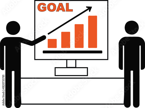 Presentation of a goal with a bar graph isolated on white background