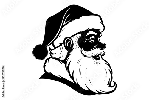 Classic Santa Claus head illustration with traditional beard and hat, a timeless symbol of holiday cheer and gift-giving traditions around the world