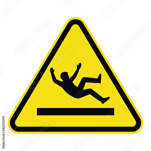 Warning sign for slippery surface and falling person hazard