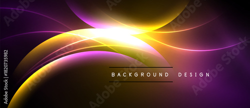 Abstract vibrant waves, purple, gold hues. Bright light source radiates energy. Modern design element for backgrounds.