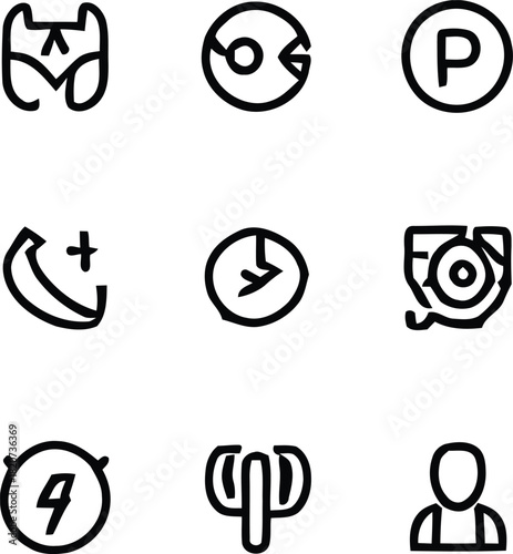 black and white icons set