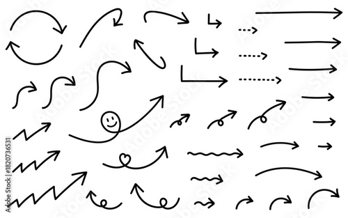 フリーハンドの矢印セット（黒）