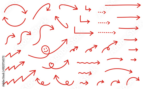 フリーハンドの矢印セット（赤）