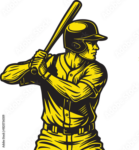 Baseball player swinging bat silhouette