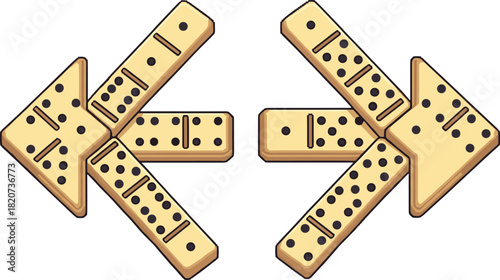 Domino Effect Arrows Vector Illustration: Opposite Direction, Cause and Effect, Action and Reaction, Strategy, Risk Management, and Business Process Concept.