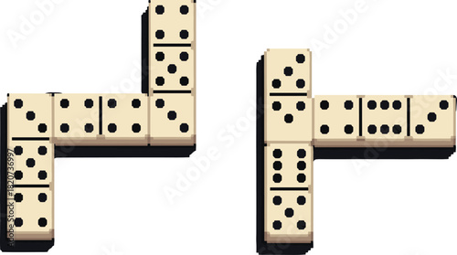 Domino Pieces Layout Vector Set: Corner Arrangement, Game Strategy, Logic, Connection, Building Process, and Sequential Flow Illustration for Design Concepts.