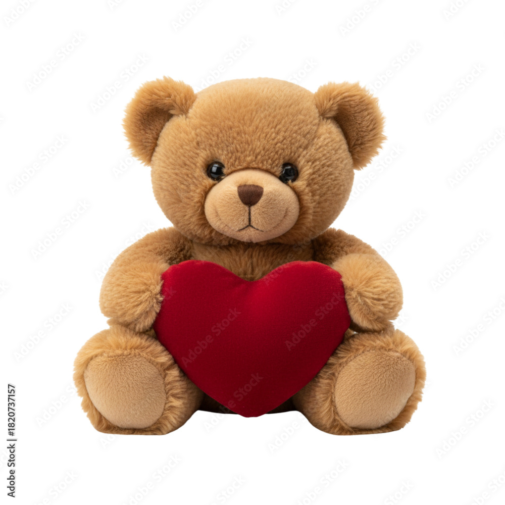 Fototapeta premium Plush Teddy Bear Holding Red Velvet Heart Isolated on Black Background
