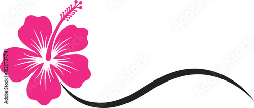 Pink hibiscus flower, tropical floral vector, elegant petal design, black stem artwork, nature symbol, botanical illustration, exotic bloom, decorative graphic